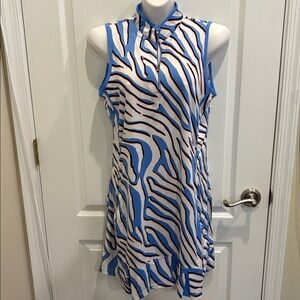 Tail Activewear Sleeveless Blue Zebra-Print Ruffle Hem Dress Size M